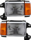 1987-1991 Ford F350 Headlights Driver Left and Passenger Right Side Halogen With Chrome & Black Trim