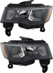 2017-2021 Jeep Grand Cherokee Headlights Driver Left and Passenger Right Side Halogen Black Trim