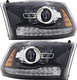 2013-2014 Dodge Ram 1500 Headlights Driver Left and Passenger Right Side Halogen Black Trim