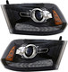2013-2014 Dodge Ram 1500 Headlights Driver Left and Passenger Right Side Halogen Black Trim