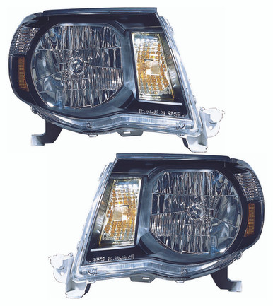 2009 Toyota Tacoma Headlight Set Halogen Black Housing Pair Driver and ...