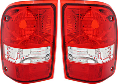Pair Left & Right Tail Light Lamps For Ford Ranger 2001-2011 - Muds CPR Replacement (Plastic Red/Clear)