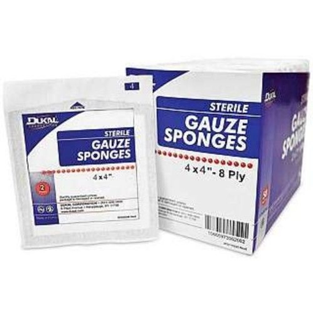 Esponjas de gaze estéreis Dukal de 8 camadas 4" x 4"