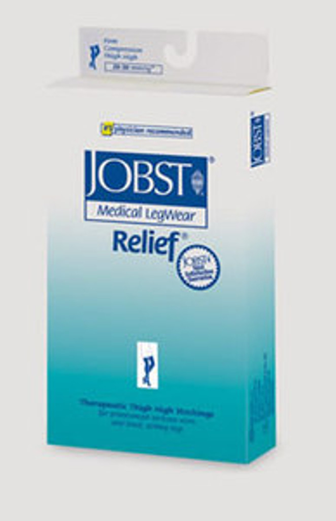 Jobst Relief Thigh High W/ Silicone Band, Open Toe 20-30 mmHg  Beige