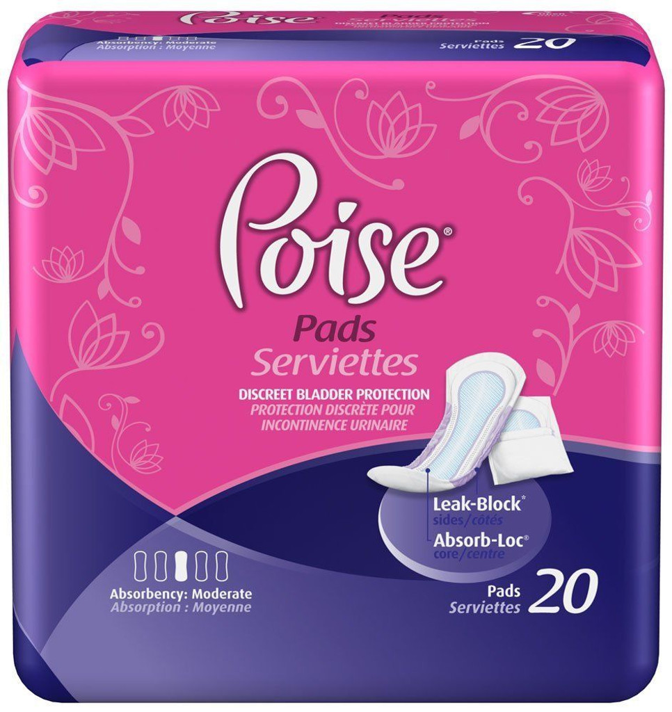 Serviettes pour incontinence Poise, absorption modérée - 6X20 pièces