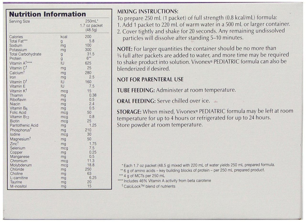 Vivonex Pediatric ernæringsmessig komplett elementær formel 1,7 oz X 6 Ct