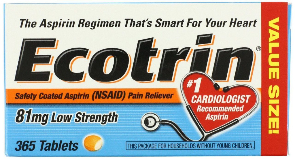 Ecotrin lage dosis 81 mg tabletten 365 tellingen Nr. 1 cardioloog aanbevolen aspirine