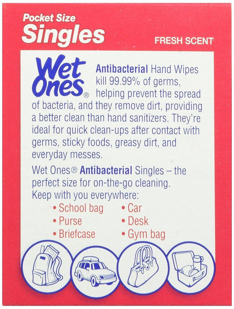 Wet Ones Antibacterial Hand and Face Wipes Singles 24 Count