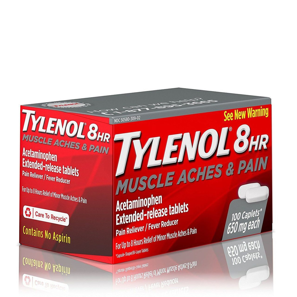 Tylenol 8 HR 650 מ"ג כאבי שרירים ומשכך כאבים, מפחית חום 100 קפליות