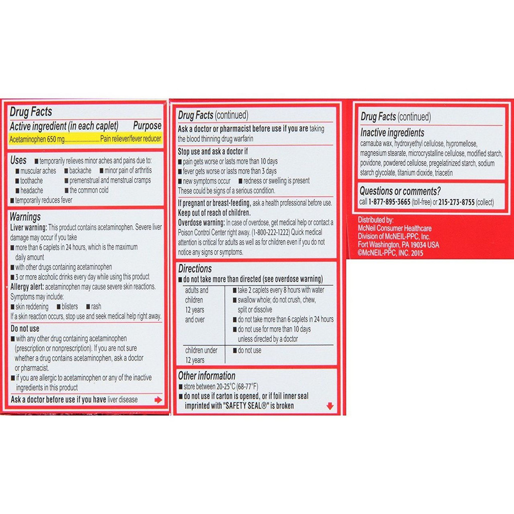 Tylenol 8 HR 650 mg Dores e dores musculares, redutor de febre 24 cápsulas