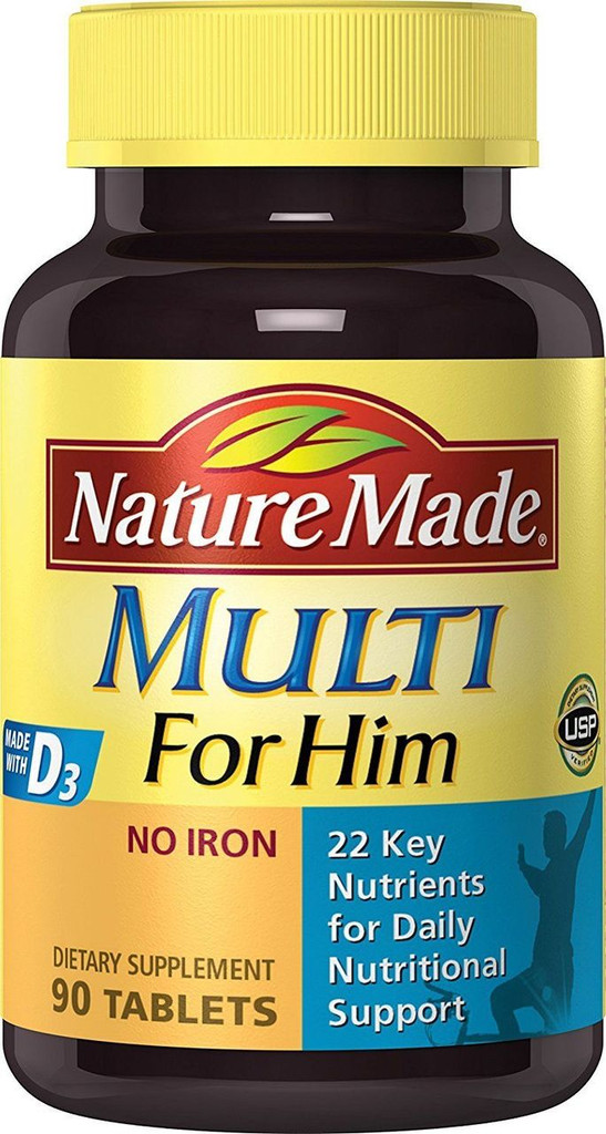 Nature Made Multi For Him Vitamina e Minera, Sem Ferro, 90 Comprimidos