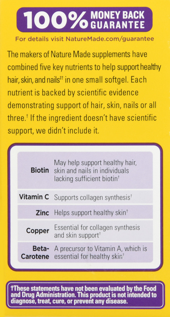 Nature Made Hair Skin Nails com Biotina Softgel 2500 mcg 60 Count