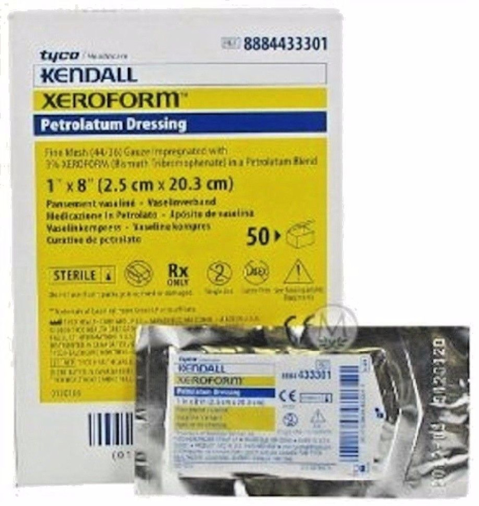 Xeroform Petrolatum Gauze Dressing 1 x 8 Inch Patch Non-adherent Sterile 50/Box
