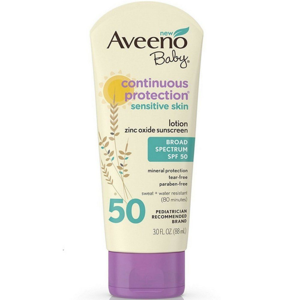 AVEENO Baby Continuous Protection Sensitive Skin Lotion Zinc Oxide Sunscreen 3OZ