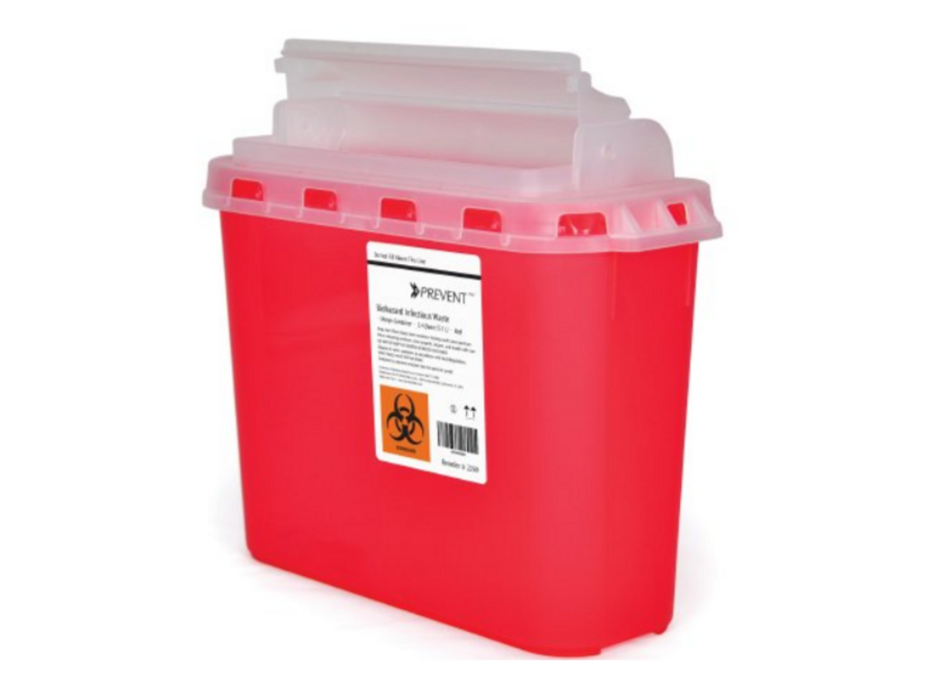 Sharps Container McKesson Prevent® 2-Piece 11H X 12W X 4.75D Inch 5.4 Quart Red Base Horizontal Entry Lid