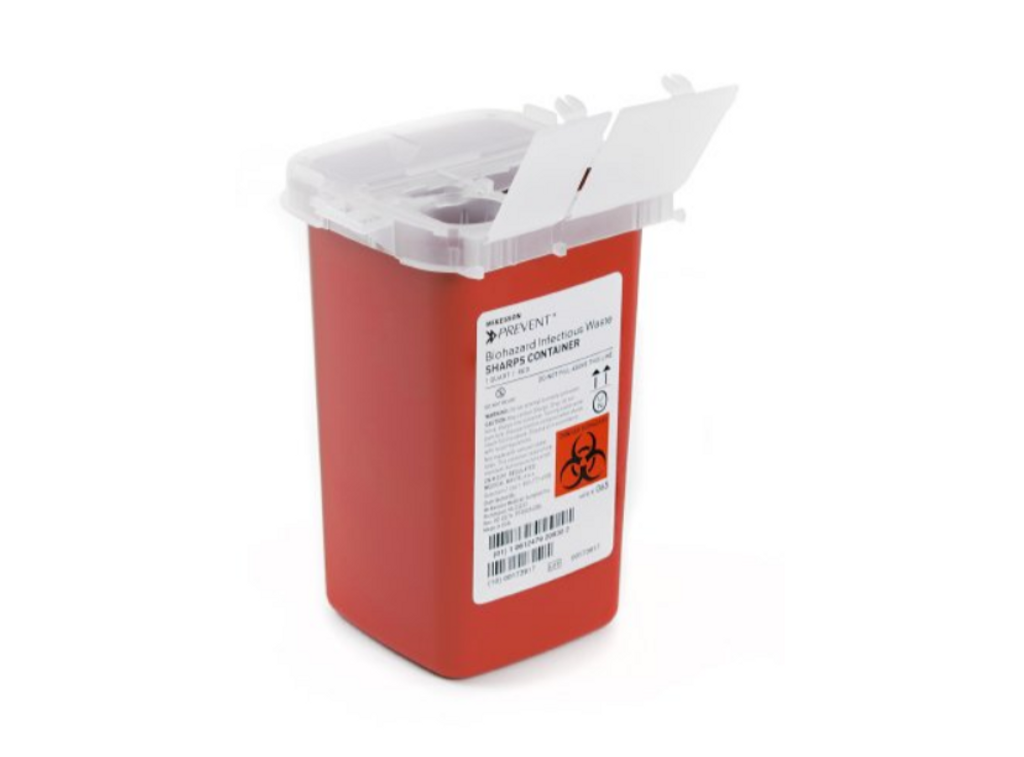 Sharps Container McKesson Prevent® 6.25 H X 4.25 W X 4.25 D Inch 1 Quart Red Base