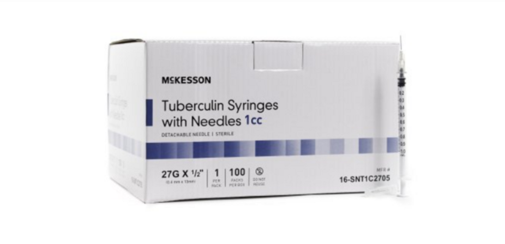 Syringe with Hypodermic Needle McKesson 1 mL 27 Gauge 1/2 Inch Detachable Needle Without Safety
