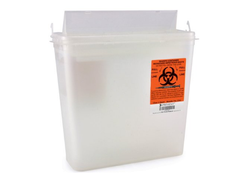 Sharps Container McKesson Prevent® 2-Piece 10.75H X 10.5W X 4.75D Inch 5 Quart Clear Base Horizontal Entry Lid