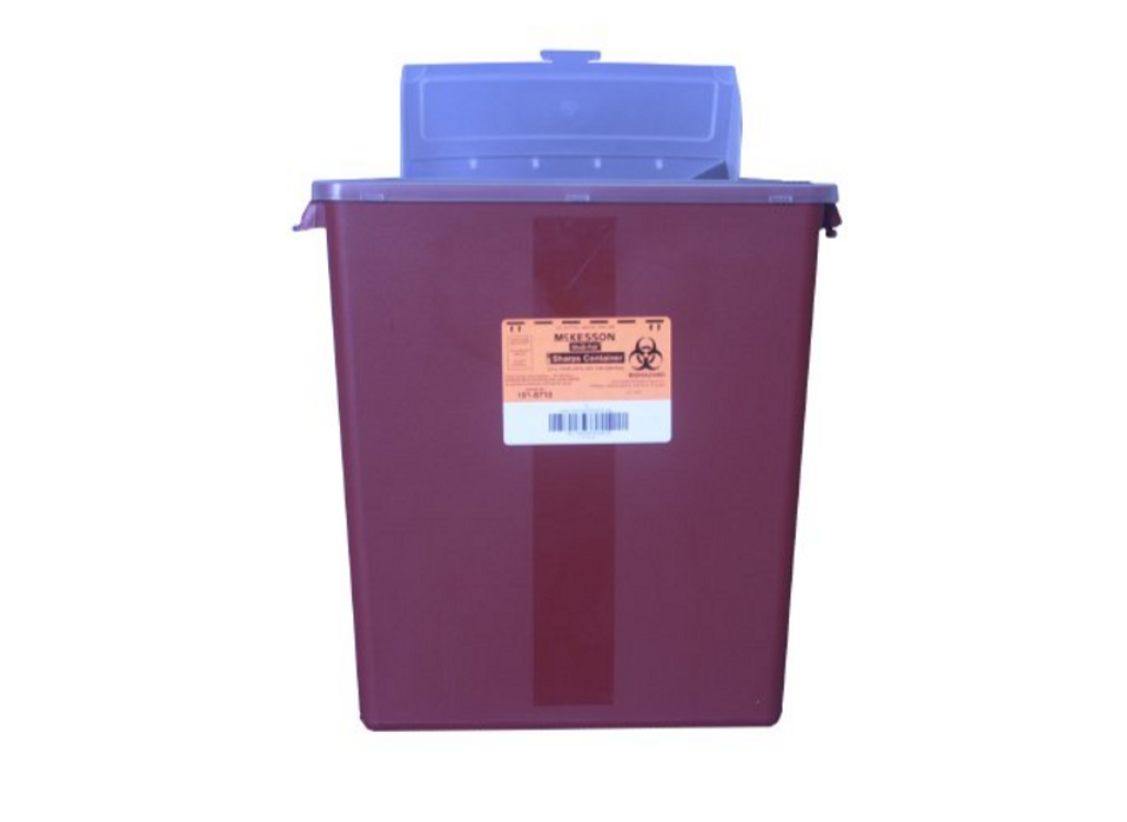 Multi-purpose Sharps Container McKesson 2-Piece 13.5H X 12.5W X 6D Inch 3 Gallon Red Base Horizontal Entry Lid