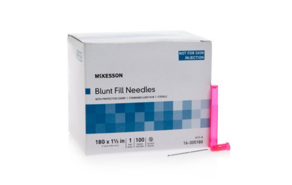 Aguja de transferencia de medicamentos aguja de relleno romo mckesson calibre 18 1-1/2 pulgadas