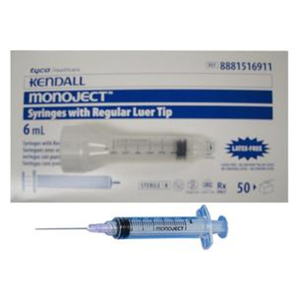 Kendall Monoject™ Rigid Pack Medical Syringe, Regular Luer Tip, 6mL-50ea