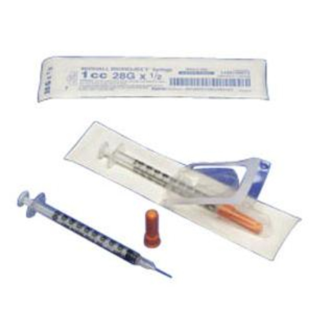 Monoject™ SoftPack Insulin Syringe with 28G x 1/2" L Needle and Accu-tip™ Flat Plunger Tip 1/2mL Capacity