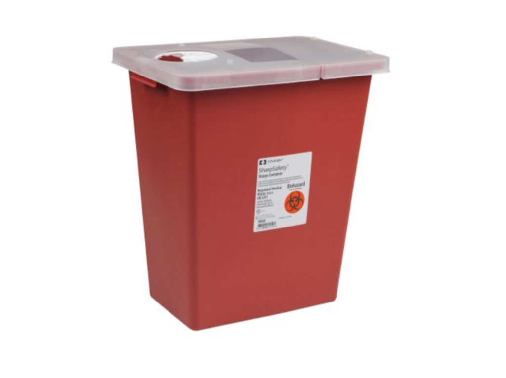 SharpSafety Conteneur polyvalent pour objets tranchants 1 pièce 17,5HX 15,5WX 11D pouces 8 gallons Base rouge avec couvercle à charnière