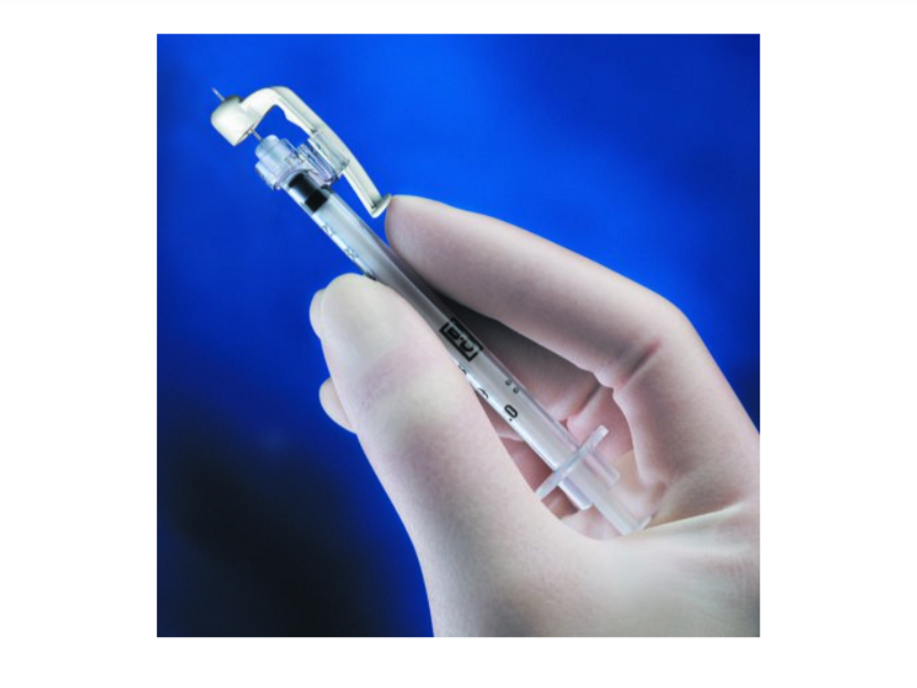 Tuberculin Syringe with Needle SafetyGlide 1 mL 27 Gauge 1/2 Inch Attached Needle Sliding Safety Needle