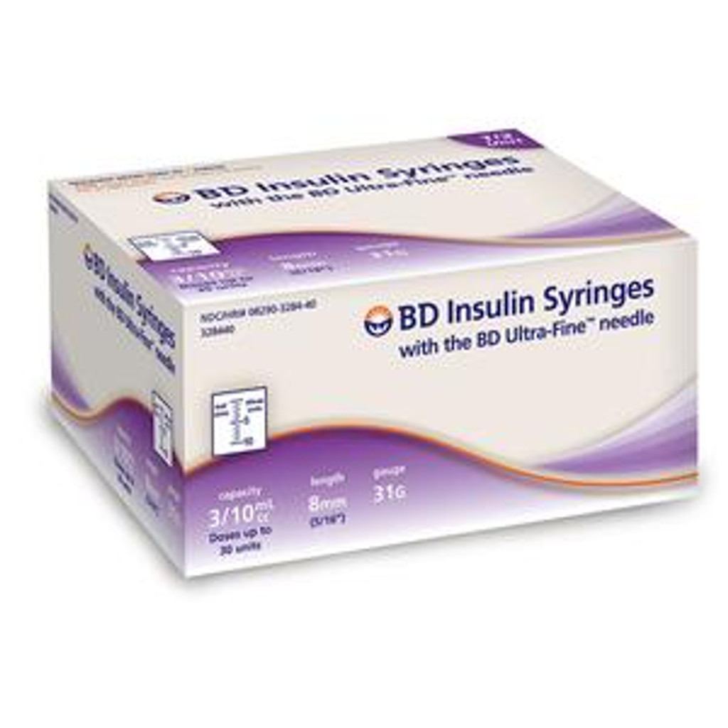 BD Ultra-Fine™ U-100 Insulin Syringe with Needle, 30G x 12-7/10mm 3/10cc Volume