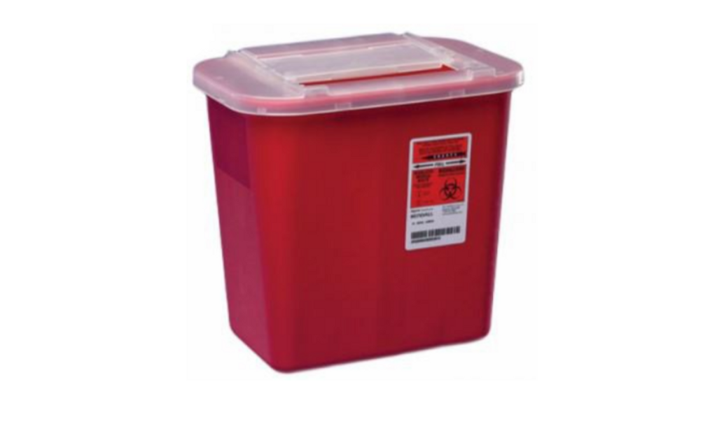 Sharps-A-Gator Multi-purpose Sharps Container 10.25H X 7D X 10.5W Inch 2 Gallon Red Base Sliding Lid