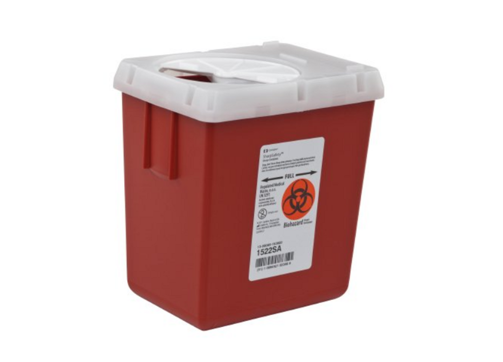 AutoDrop Phlebotomy Sharps Container 1-Piece 7.25H X 6.5W X 4.47D Inch 2.2 Quart Red Base Vertical Entry Lid