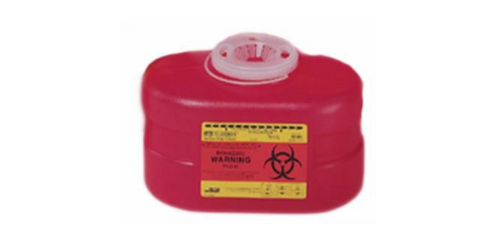 Multi-purpose Sharps Container 1-Piece 5.5H X 8.5W X 5D Inch 3.3 Quart Red Base Funnel Lid 