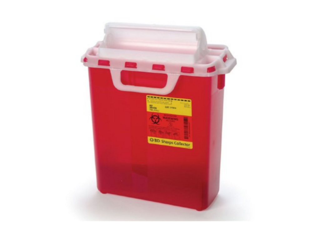 Multi-purpose Sharps Container 1-Piece 16H X 13.5W X 6D Inch 3 Gallon Red Base Horizontal Entry Lid 