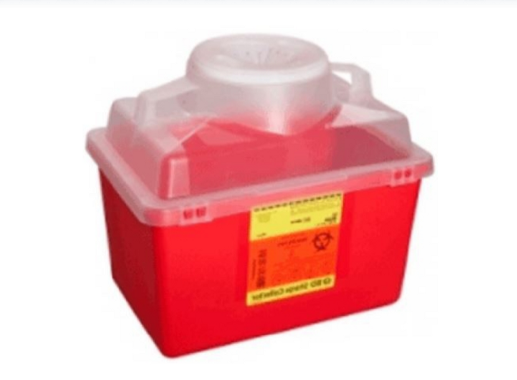 Conteneur polyvalent pour objets tranchants, 1 pièce, 11,5HX, 12,5WX, 8,5D, 14 litres, couvercle d'entonnoir à base rouge 