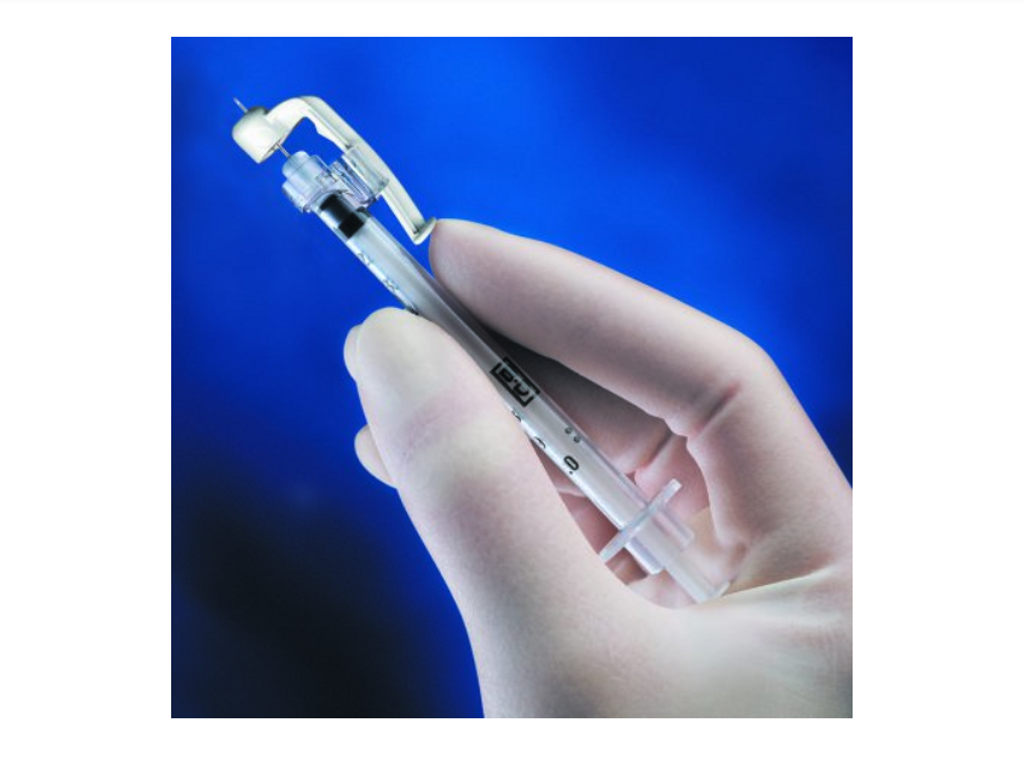 SafetyGlide Tuberculin Syringe with Needle 1 mL 26 Gauge 3/8 Inch Attached Needle Sliding Safety Needle Box of 100