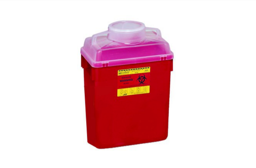 Multi-purpose Sharps Container 1-Piece 17.5H X 12.5W X 8.5D Inch 6 Gallon Red Base Vertical Entry Lid