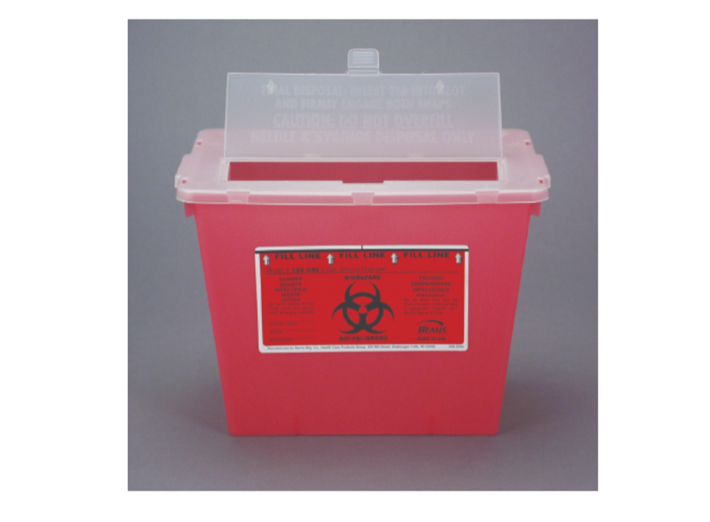Bemis Phlebotomy Sharps Container Sentinel 1-Piece 2 Gallon Red Base Vertical Entry Lid 