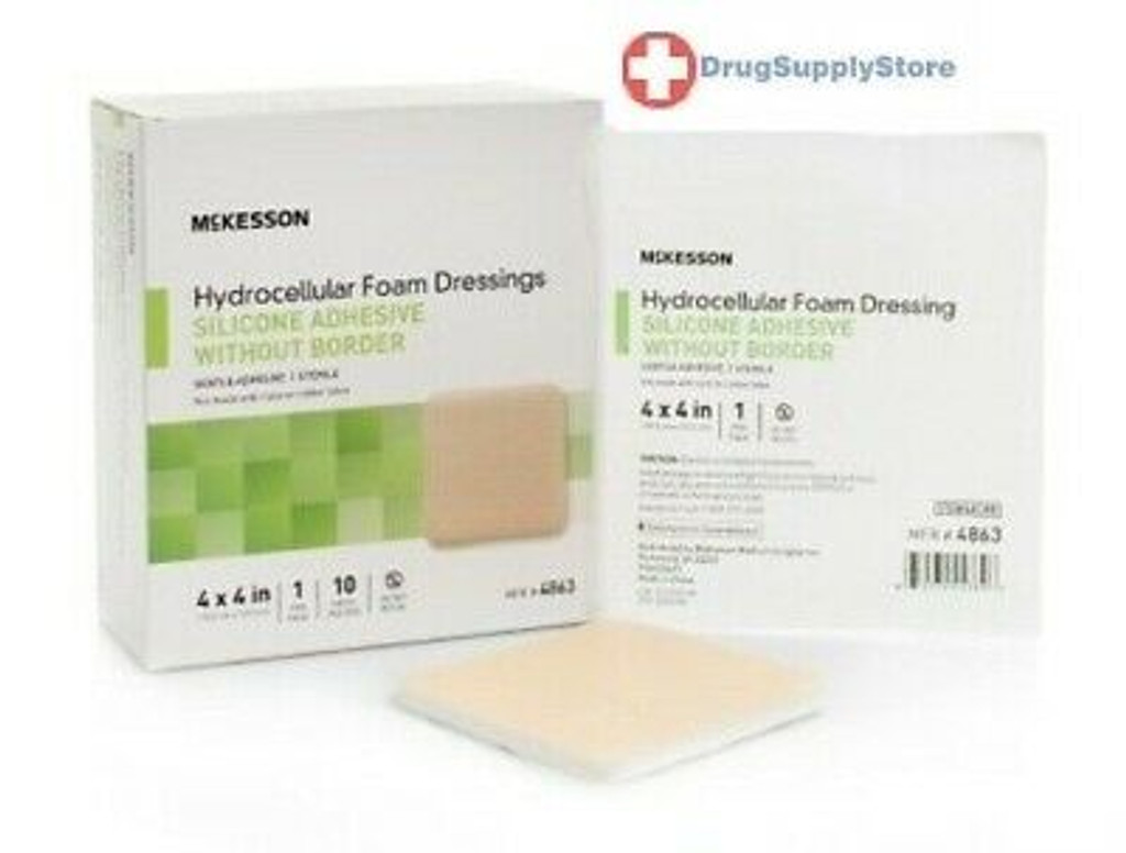 Hydrocellular Foam Dressings Silicone Adhesive 4 X 4 Inch Square