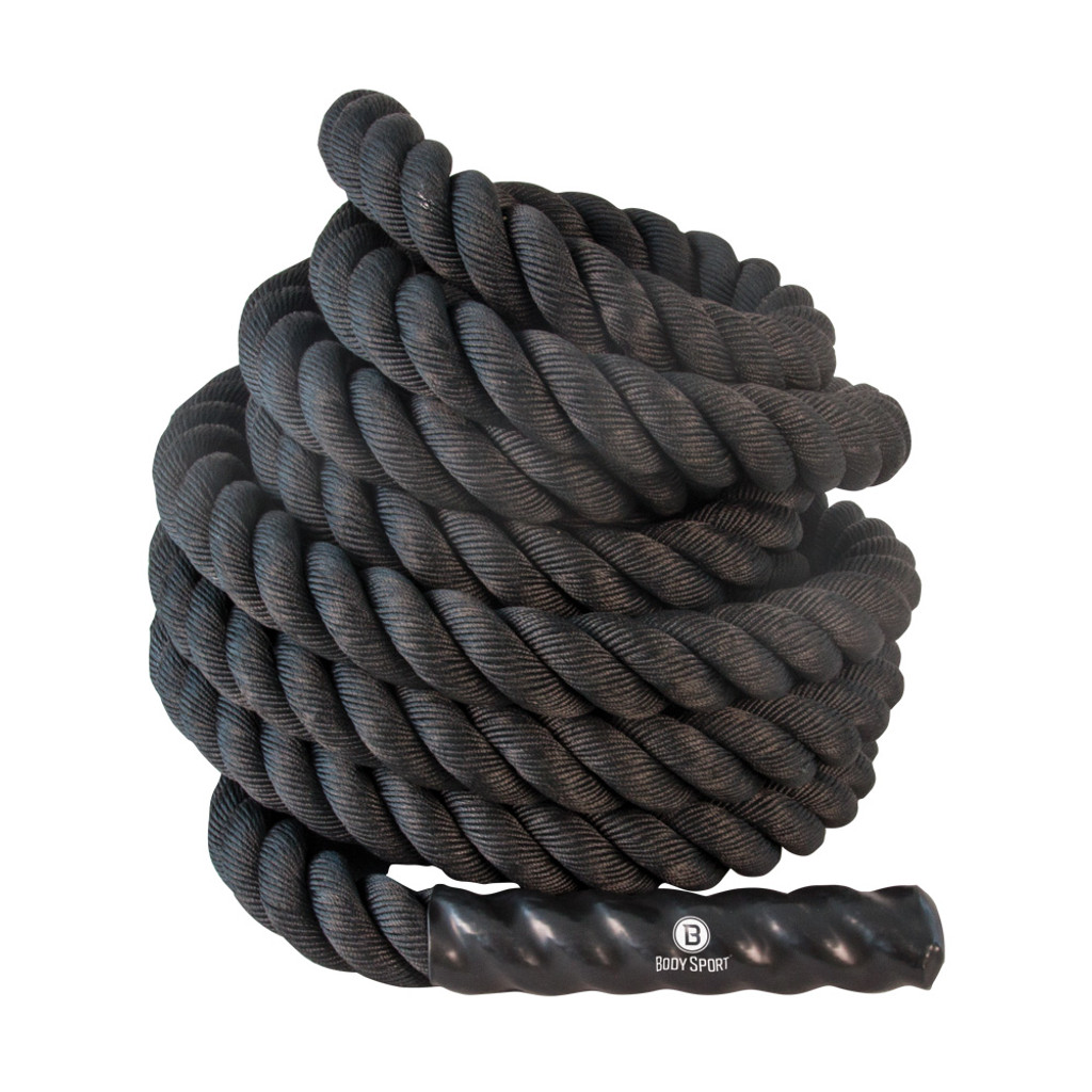 BODY SPORT TRAINING ROPE, 40' LONG, 1.5" DIAMETER, BLACK POLYPROPYLENE ROPE WITH BLACK HANDLE
