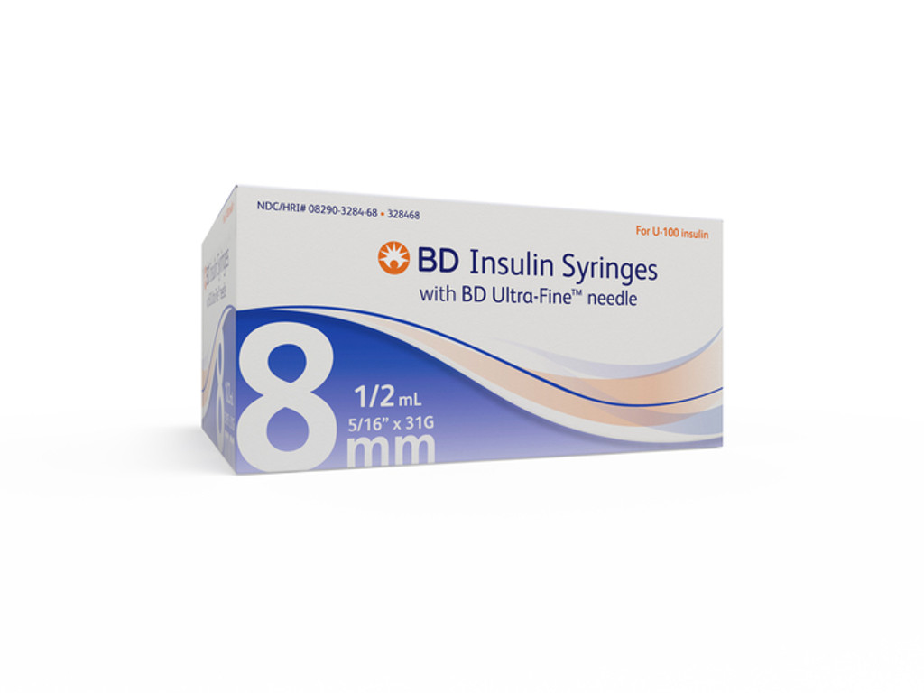 BD Ultrafine II U-100 Insulin Syringe 31 Gauge 1/2cc 5/16 inch Short Needle 100/box (328468)