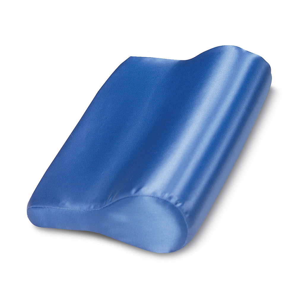 Oreiller contour abdominaux 14" x 9,5" pour le cou et le dos avec housse en satin ; bleu
