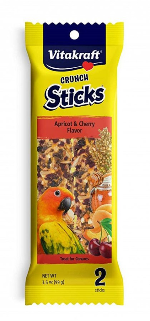 Vitakraft crunch sticks friandises à la conure d'abricot et de cerise, paquet de 2 