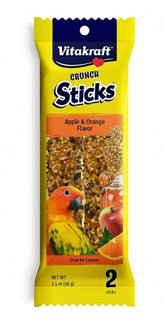 Vitakraft crunch sticks friandises à la conure pomme et orange, paquet de 2 