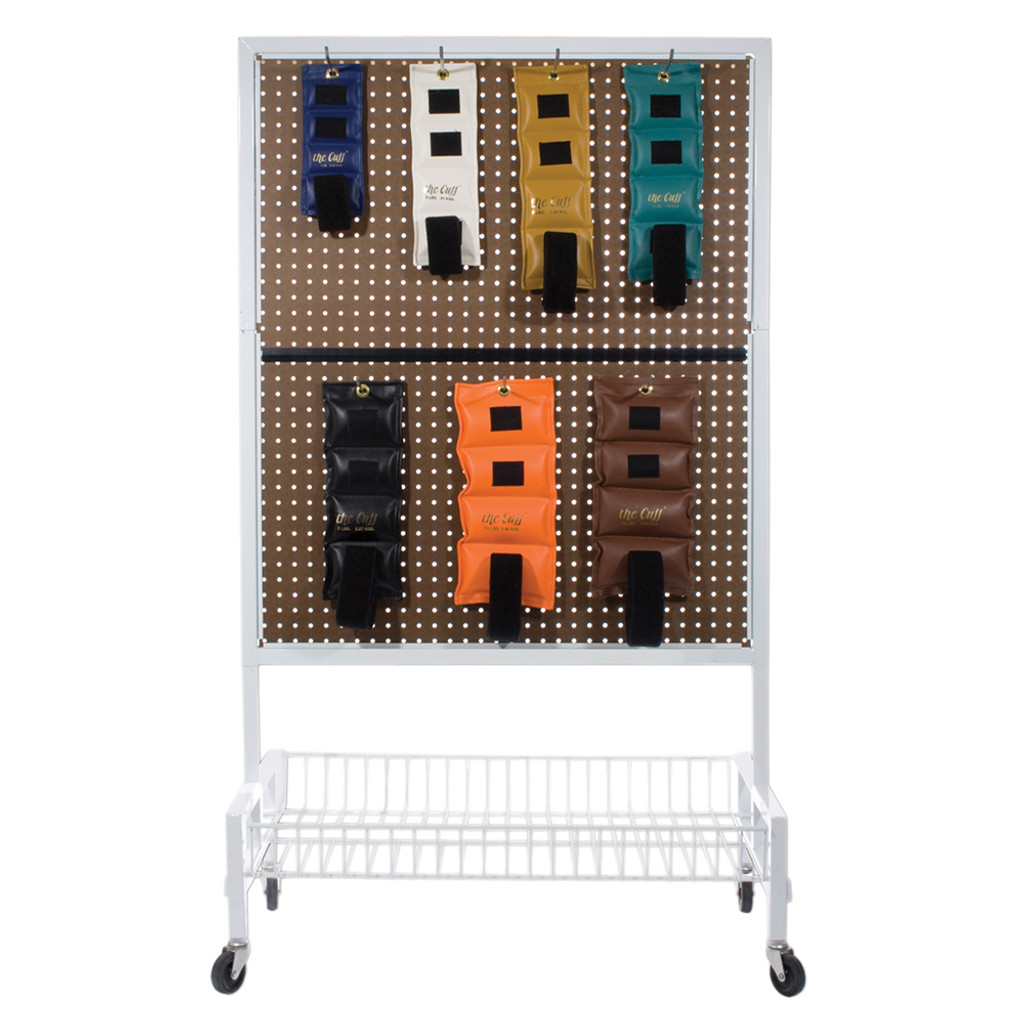2-SIDED MOBILE WEIGHT STORAGE RACK, WITH 22 6" HOOKS
