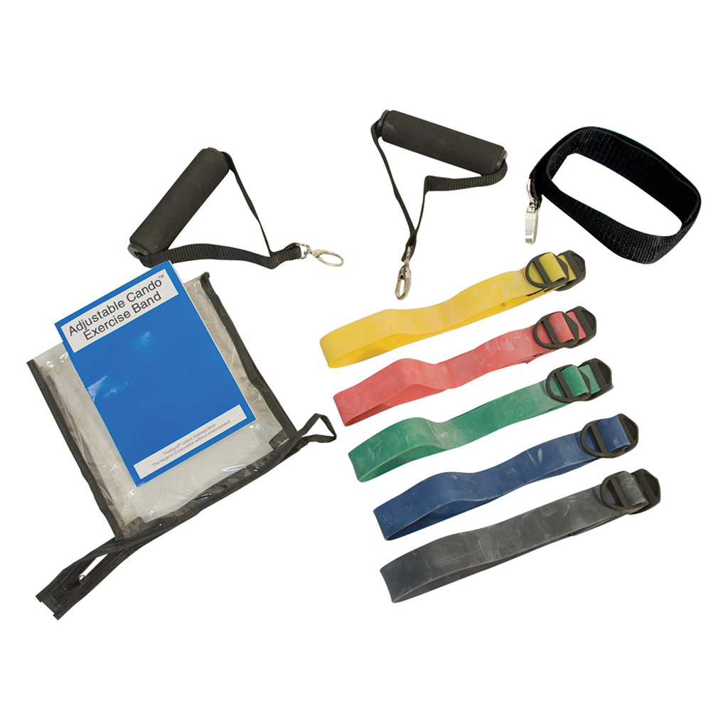 ADJUSTABLE CANDO BANDS, 5-BAND KIT EXERCISE SYSTEM (YELLOW, RED, GREEN, BLUE, BLACK)
