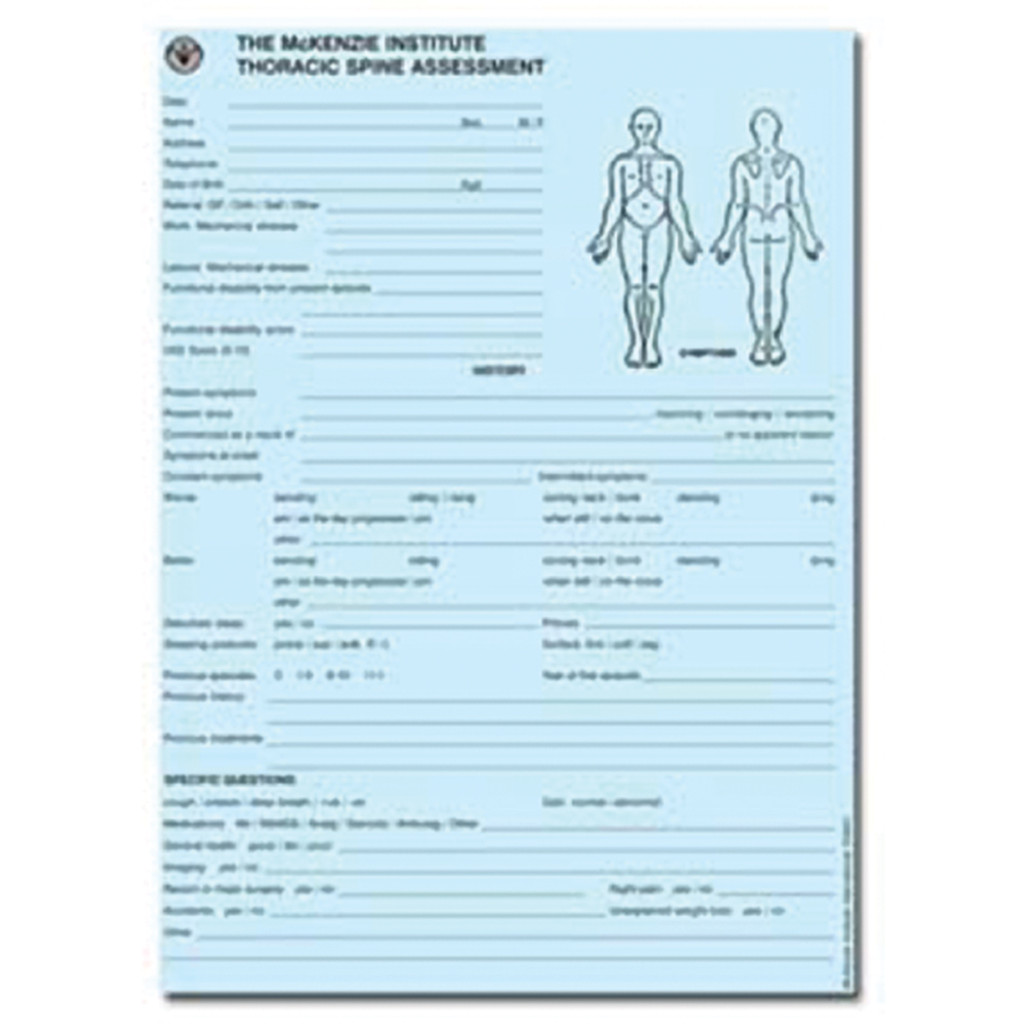 THORACIC SPINE ASSESSMENT FORMS PAD, 50/PAD
