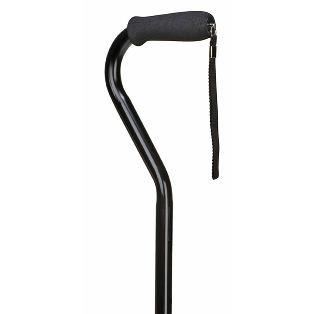 ALUMINUM ADJUSTABLE CANE WITH FOAM GRIP HANDLE, OFFSET, BLACK, ADJUSTS 30.5"-41"
