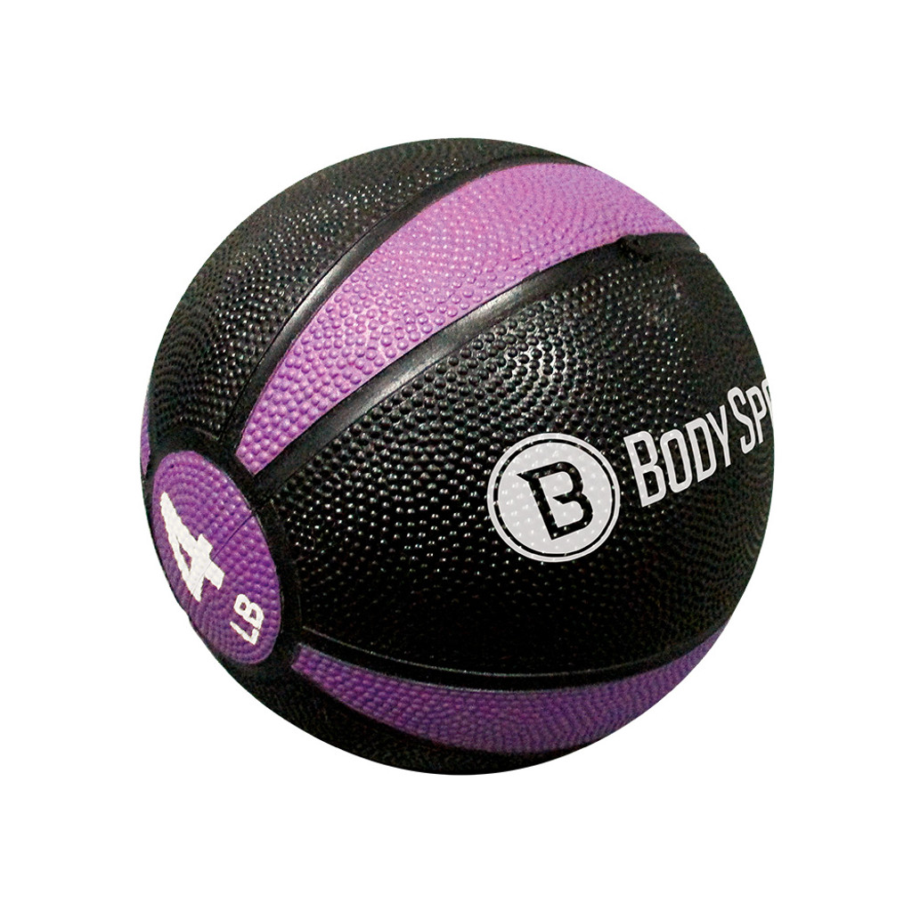 BODY SPORT MEDICINE BALL WITH ILLUSTRATED EXERCISE GUIDE, 4 LBS., PURPLE, CONTAINS LATEX
