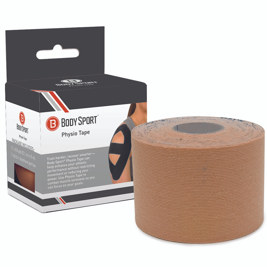 Kroppssport fysiotape, 1" x 5-1/2 yards, naturlig, lateksfri, vannavstøtende
