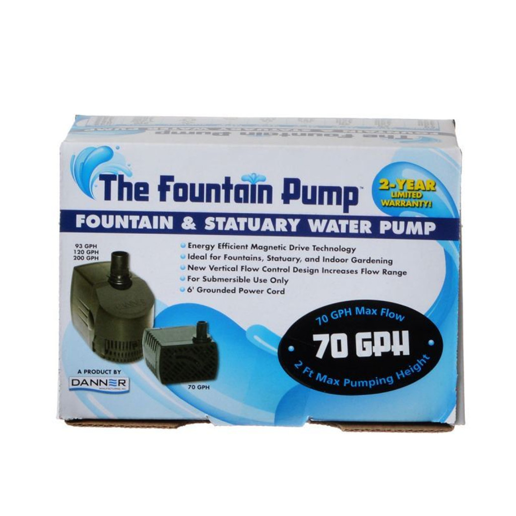 Danner Fountain Pump Magnetic Drive Submersible Pump SP-70 (70 GPH) with 6' Cord